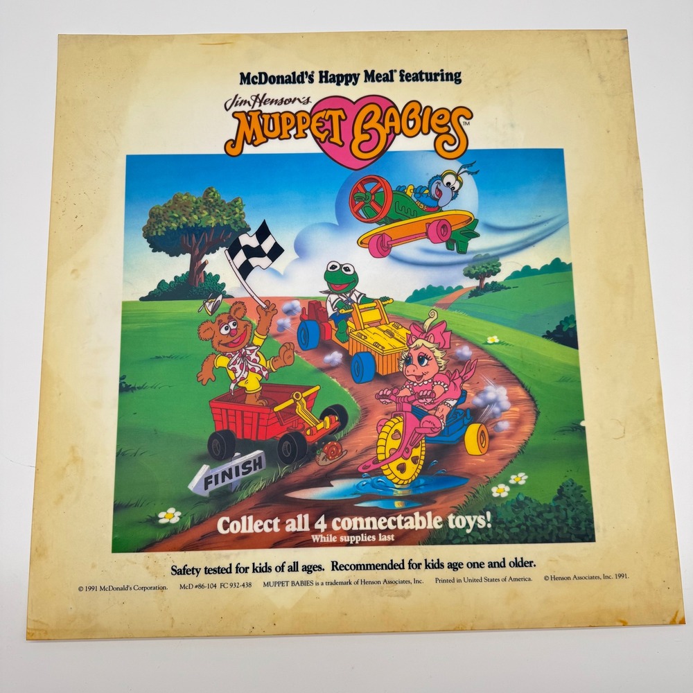 Vintage 1991 McDonalds Muppet Babies Happy Meal Display Poster Jim Henson 22x22